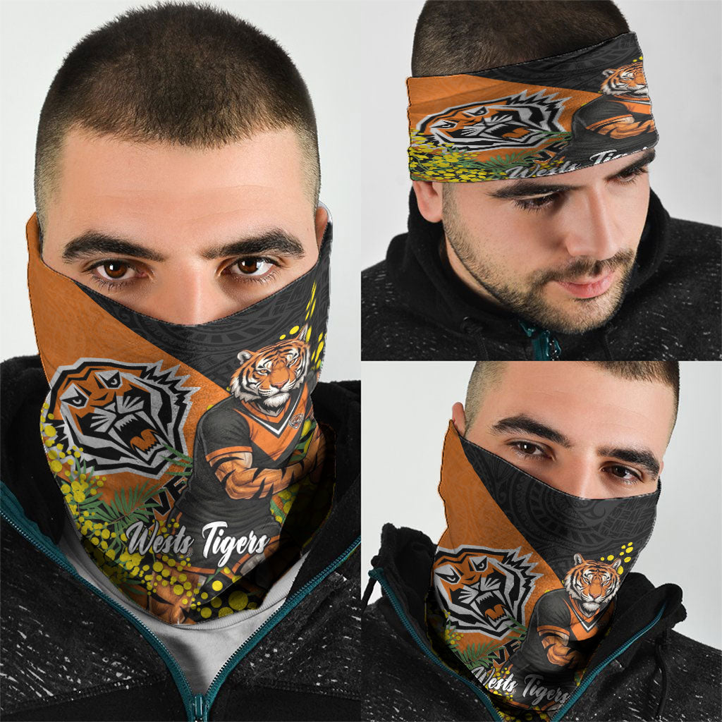 Wests Tigers Neck Gaiter Golden Wattle Floral Polynesian - Australian Flower - Rugby Mascot