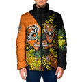 Wests Tigers Padded Jacket Golden Wattle Floral Polynesian - Australian Flower - Rugby Mascot