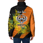 Wests Tigers Padded Jacket Golden Wattle Floral Polynesian - Australian Flower - Rugby Mascot
