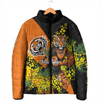 Wests Tigers Padded Jacket Golden Wattle Floral Polynesian - Australian Flower - Rugby Mascot