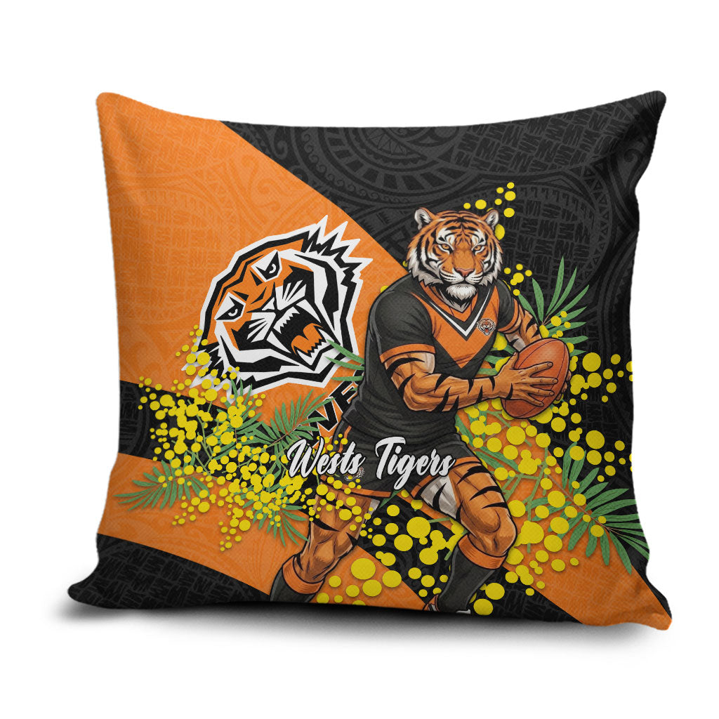 Wests Tigers Pillow Cover Golden Wattle Floral Polynesian - Australian Flower - Rugby Mascot