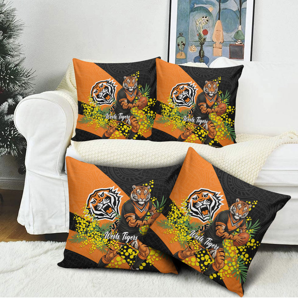 Wests Tigers Pillow Cover Golden Wattle Floral Polynesian - Australian Flower - Rugby Mascot