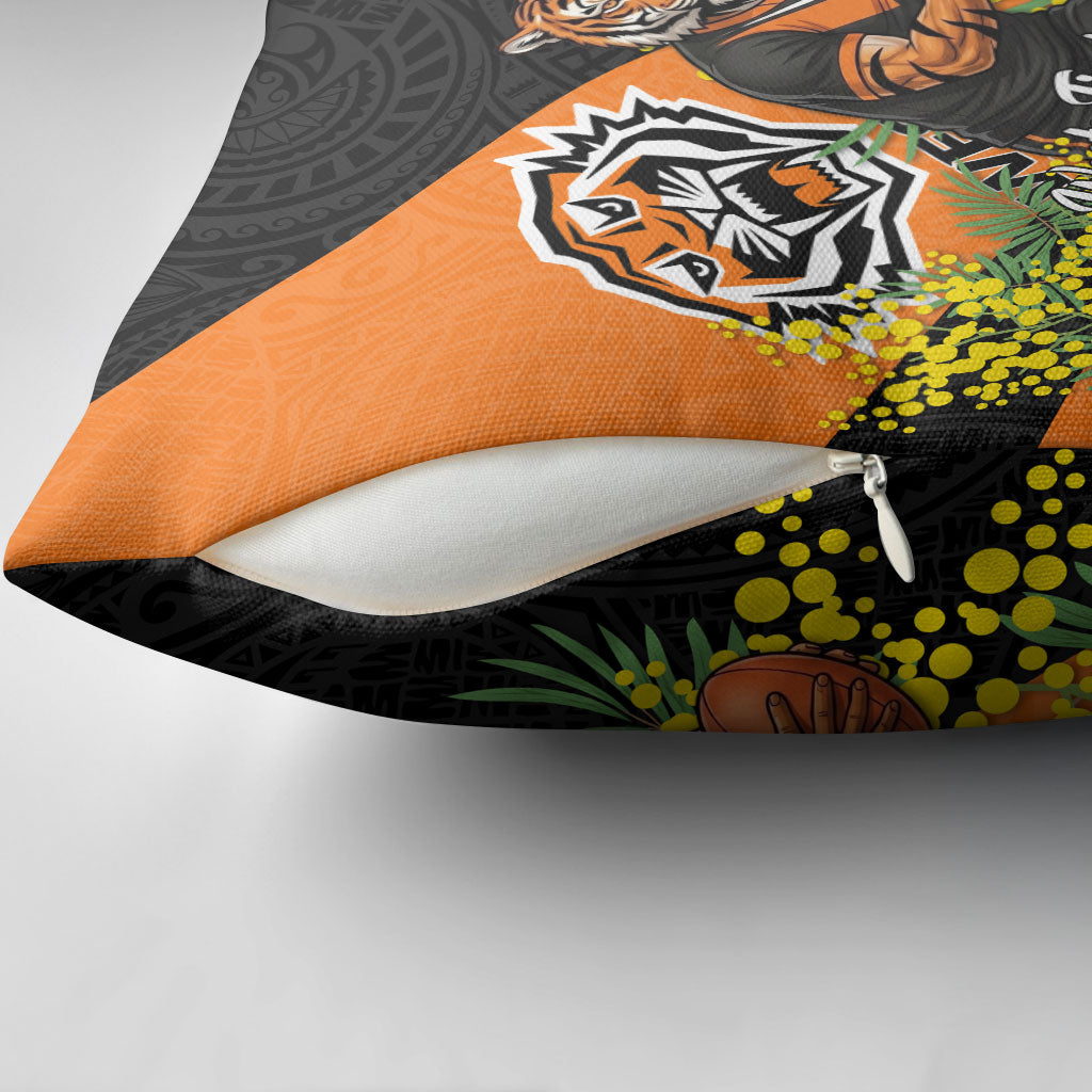 Wests Tigers Pillow Cover Golden Wattle Floral Polynesian - Australian Flower - Rugby Mascot