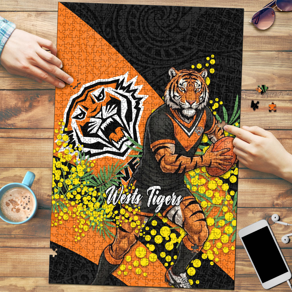 Wests Tigers Puzzle Golden Wattle Floral Polynesian - Australian Flower - Rugby Mascot