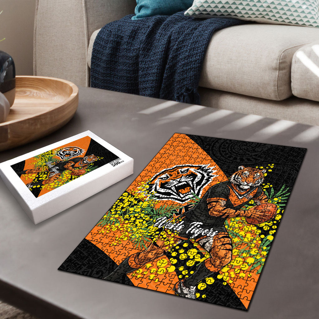 Wests Tigers Puzzle Golden Wattle Floral Polynesian - Australian Flower - Rugby Mascot