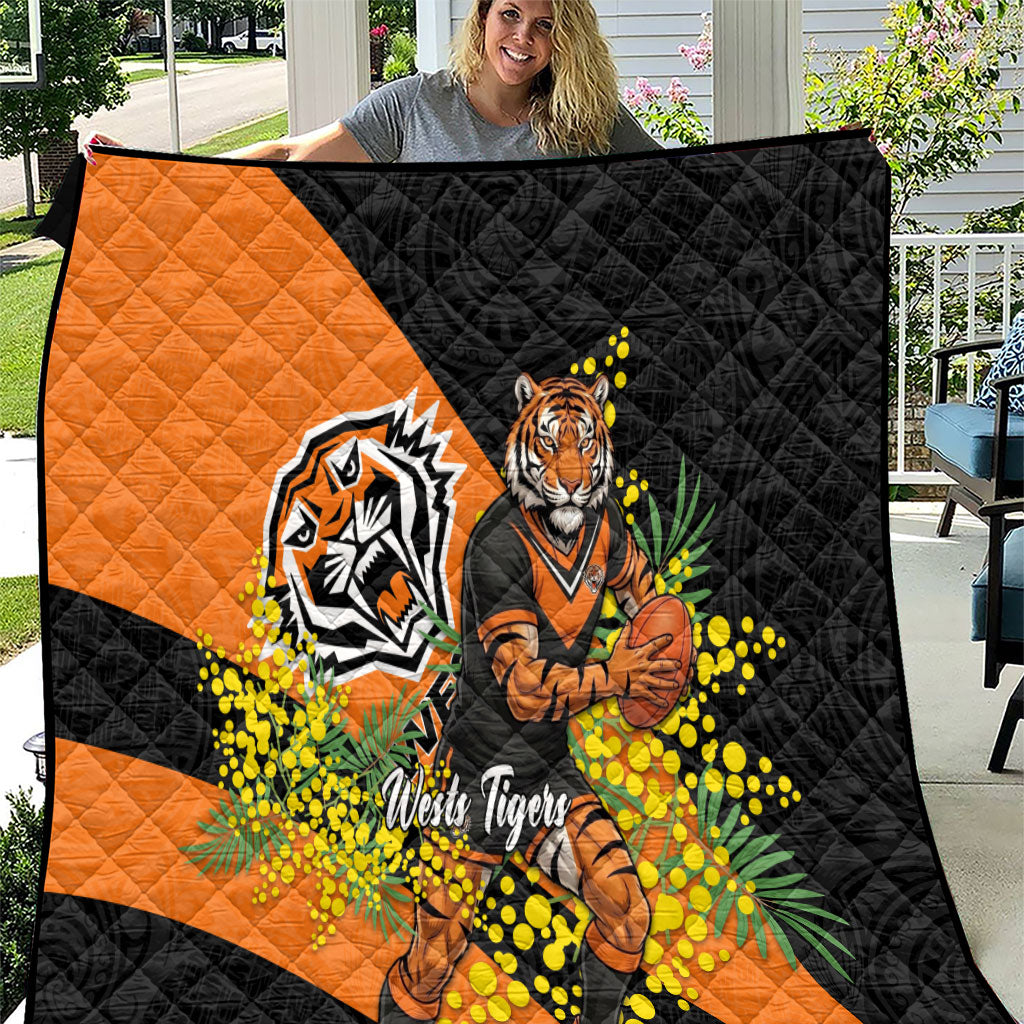 Wests Tigers Quilt Golden Wattle Floral Polynesian - Australian Flower - Rugby Mascot