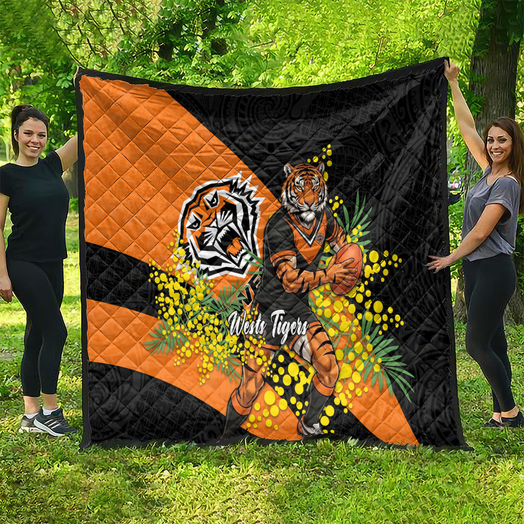 Wests Tigers Quilt Golden Wattle Floral Polynesian - Australian Flower - Rugby Mascot