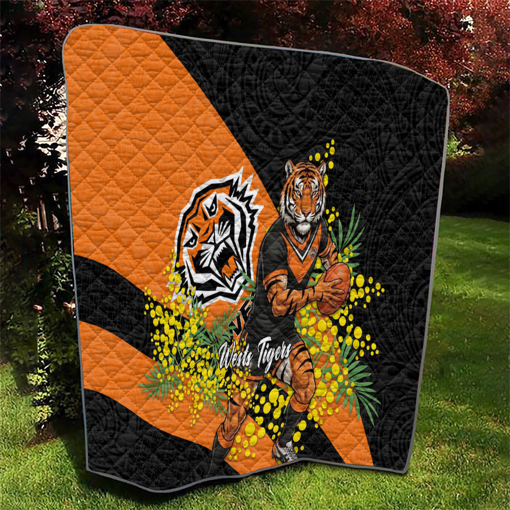 Wests Tigers Quilt Golden Wattle Floral Polynesian - Australian Flower - Rugby Mascot