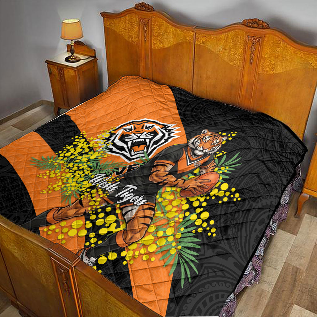 Wests Tigers Quilt Golden Wattle Floral Polynesian - Australian Flower - Rugby Mascot