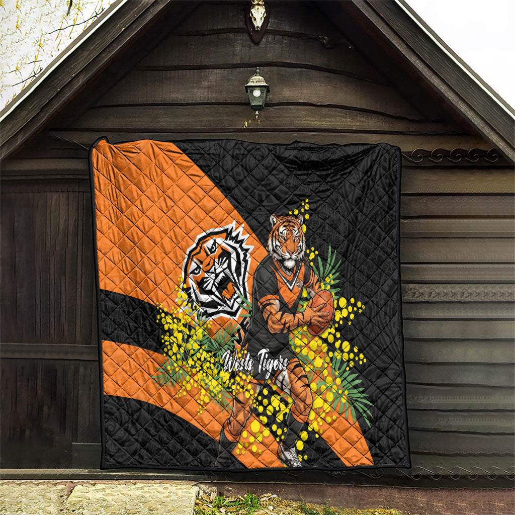 Wests Tigers Quilt Golden Wattle Floral Polynesian - Australian Flower - Rugby Mascot