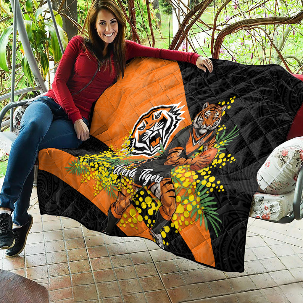 Wests Tigers Quilt Golden Wattle Floral Polynesian - Australian Flower - Rugby Mascot