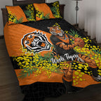 Wests Tigers Quilt Bed Set Golden Wattle Floral Polynesian - Australian Flower - Rugby Mascot