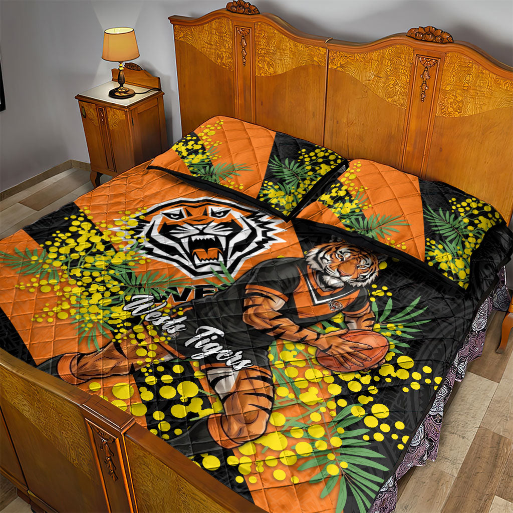 Wests Tigers Quilt Bed Set Golden Wattle Floral Polynesian - Australian Flower - Rugby Mascot