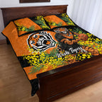 Wests Tigers Quilt Bed Set Golden Wattle Floral Polynesian - Australian Flower - Rugby Mascot