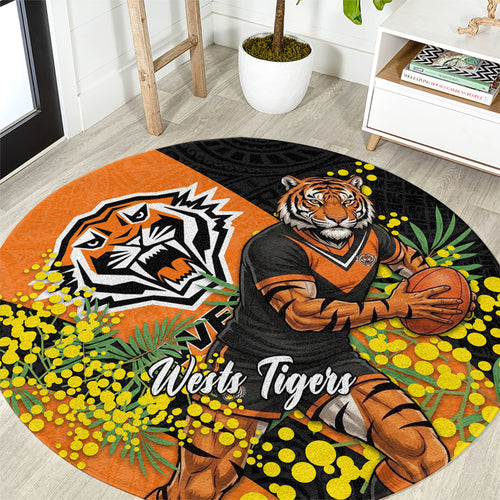 Wests Tigers Round Carpet Golden Wattle Floral Polynesian - Australian Flower - Rugby Mascot