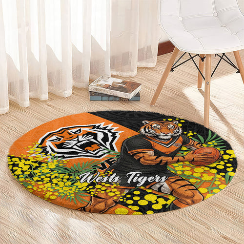 Wests Tigers Round Carpet Golden Wattle Floral Polynesian - Australian Flower - Rugby Mascot
