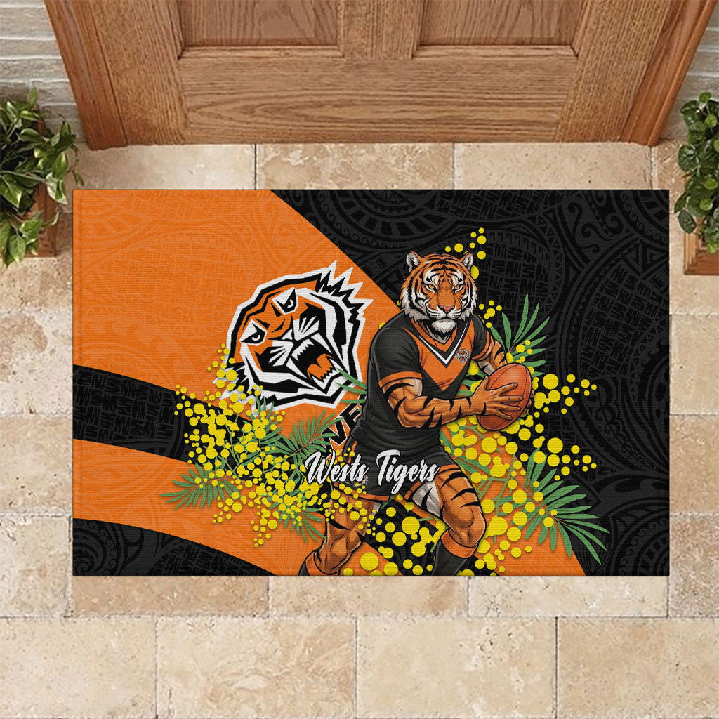 Wests Tigers Rubber Doormat Golden Wattle Floral Polynesian - Australian Flower - Rugby Mascot