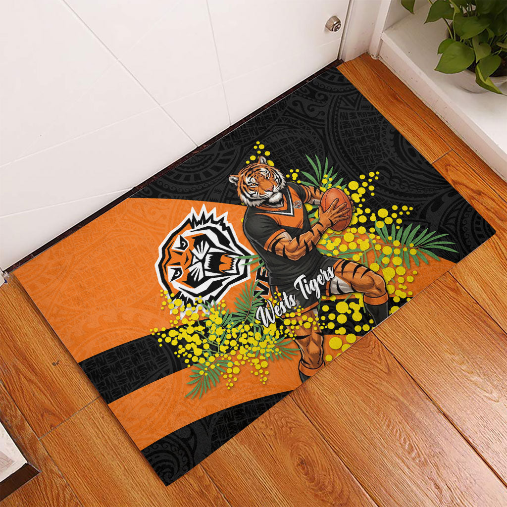 Wests Tigers Rubber Doormat Golden Wattle Floral Polynesian - Australian Flower - Rugby Mascot
