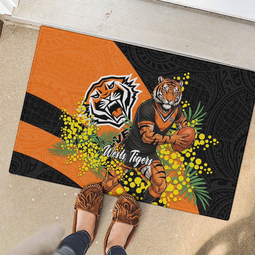 Wests Tigers Rubber Doormat Golden Wattle Floral Polynesian - Australian Flower - Rugby Mascot