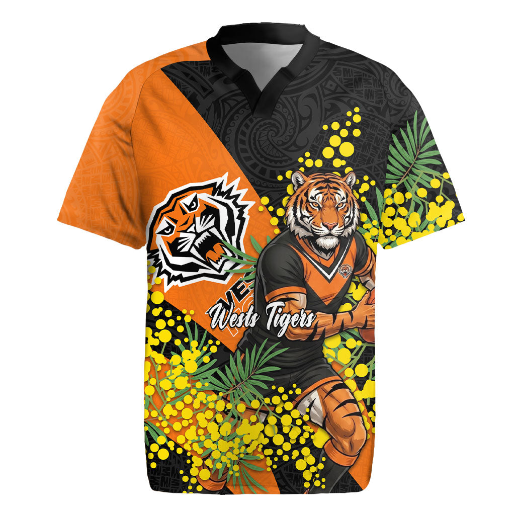 Wests Tigers Rugby Jersey Golden Wattle Floral Polynesian - Australian Flower - Rugby Mascot