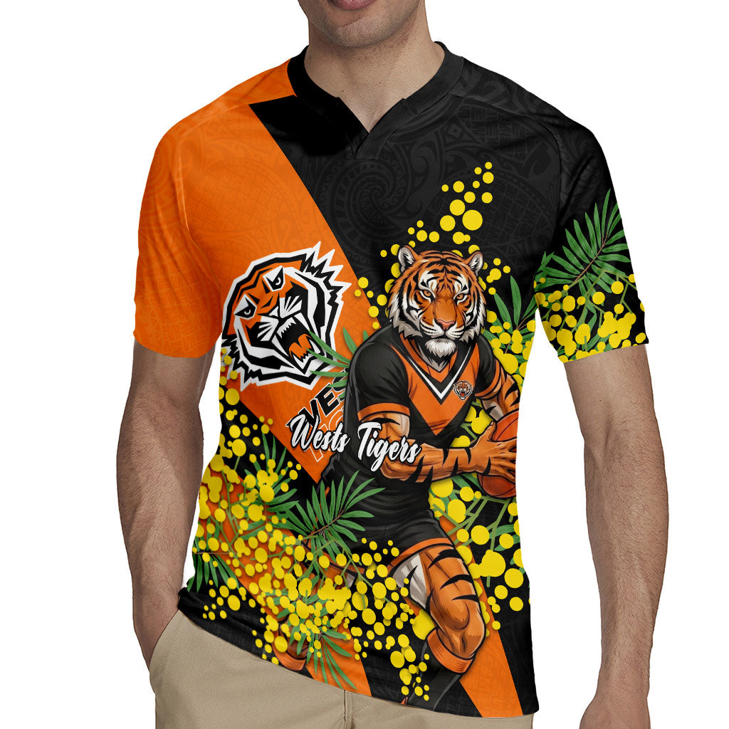Wests Tigers Rugby Jersey Golden Wattle Floral Polynesian - Australian Flower - Rugby Mascot