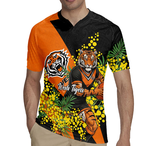Wests Tigers Rugby Jersey Golden Wattle Floral Polynesian - Australian Flower - Rugby Mascot