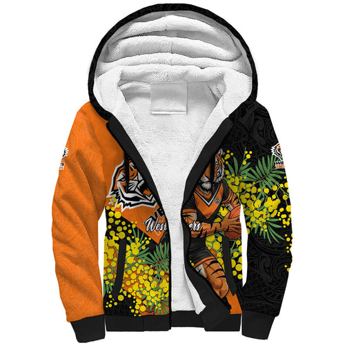 Wests Tigers Sherpa Hoodie Golden Wattle Floral Polynesian - Australian Flower - Rugby Mascot