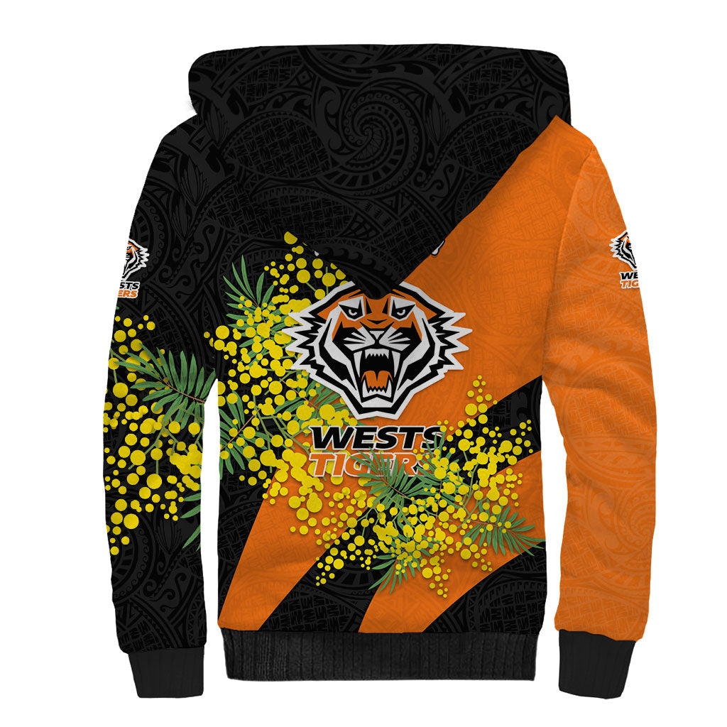 Wests Tigers Sherpa Hoodie Golden Wattle Floral Polynesian - Australian Flower - Rugby Mascot