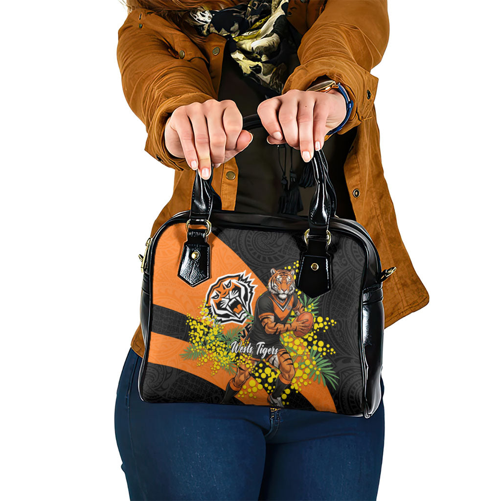 Wests Tigers Shoulder Handbag Golden Wattle Floral Polynesian - Australian Flower - Rugby Mascot