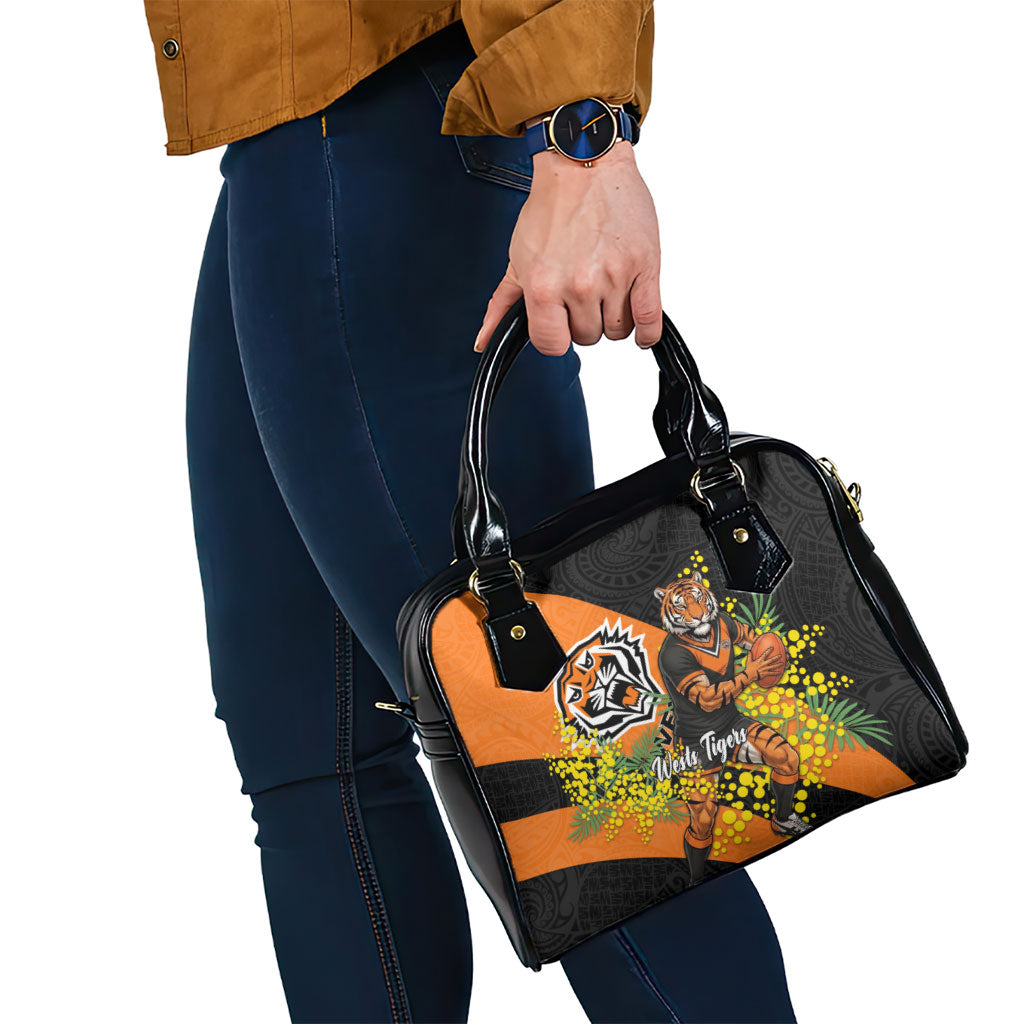 Wests Tigers Shoulder Handbag Golden Wattle Floral Polynesian - Australian Flower - Rugby Mascot