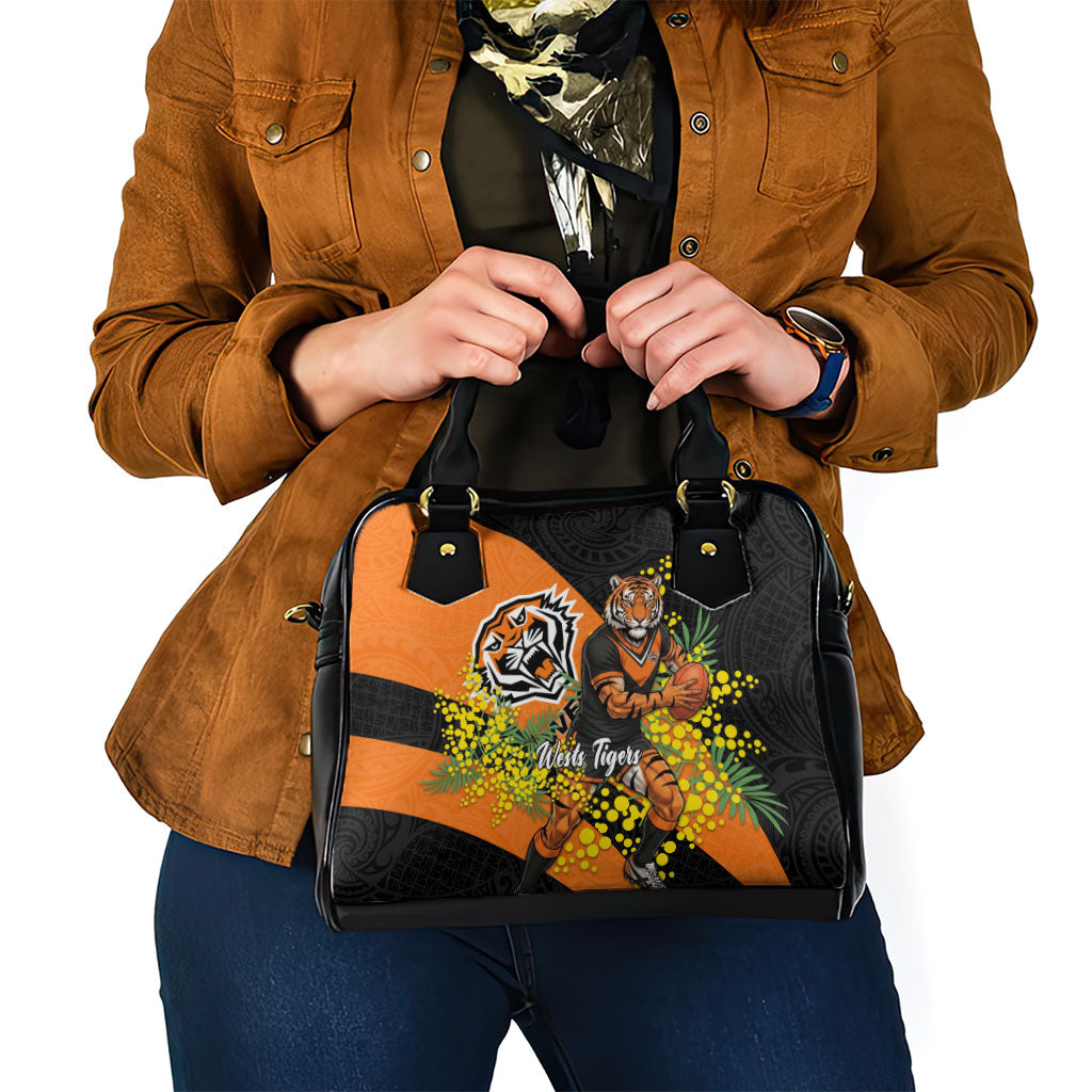 Wests Tigers Shoulder Handbag Golden Wattle Floral Polynesian - Australian Flower - Rugby Mascot