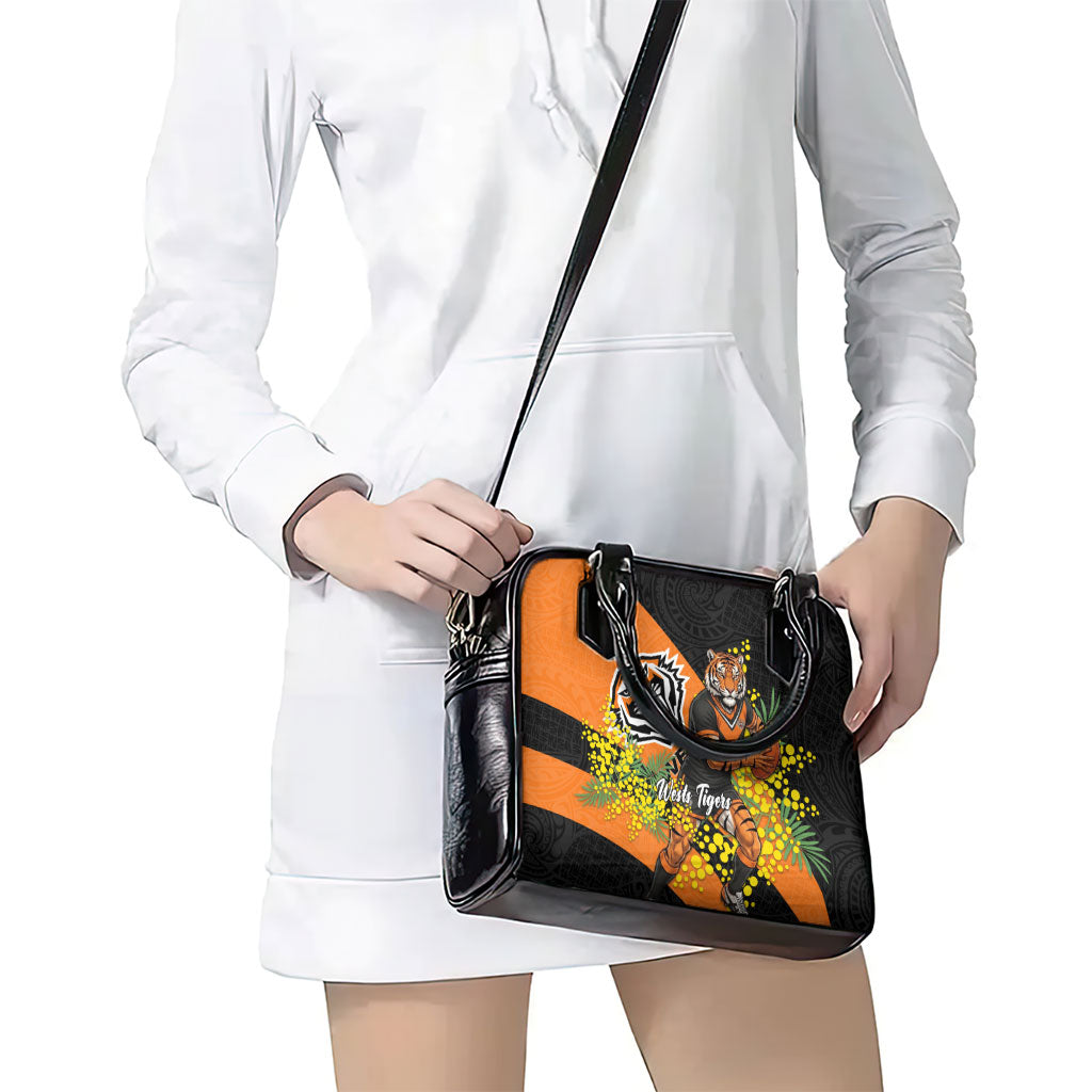 Wests Tigers Shoulder Handbag Golden Wattle Floral Polynesian - Australian Flower - Rugby Mascot