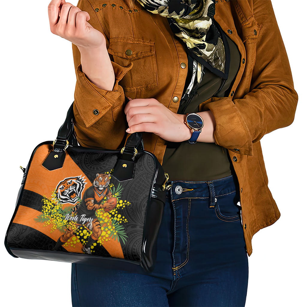 Wests Tigers Shoulder Handbag Golden Wattle Floral Polynesian - Australian Flower - Rugby Mascot
