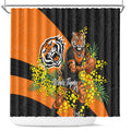 Wests Tigers Shower Curtain Golden Wattle Floral Polynesian - Australian Flower - Rugby Mascot