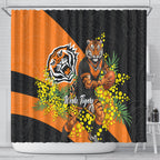 Wests Tigers Shower Curtain Golden Wattle Floral Polynesian - Australian Flower - Rugby Mascot