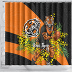 Wests Tigers Shower Curtain Golden Wattle Floral Polynesian - Australian Flower - Rugby Mascot