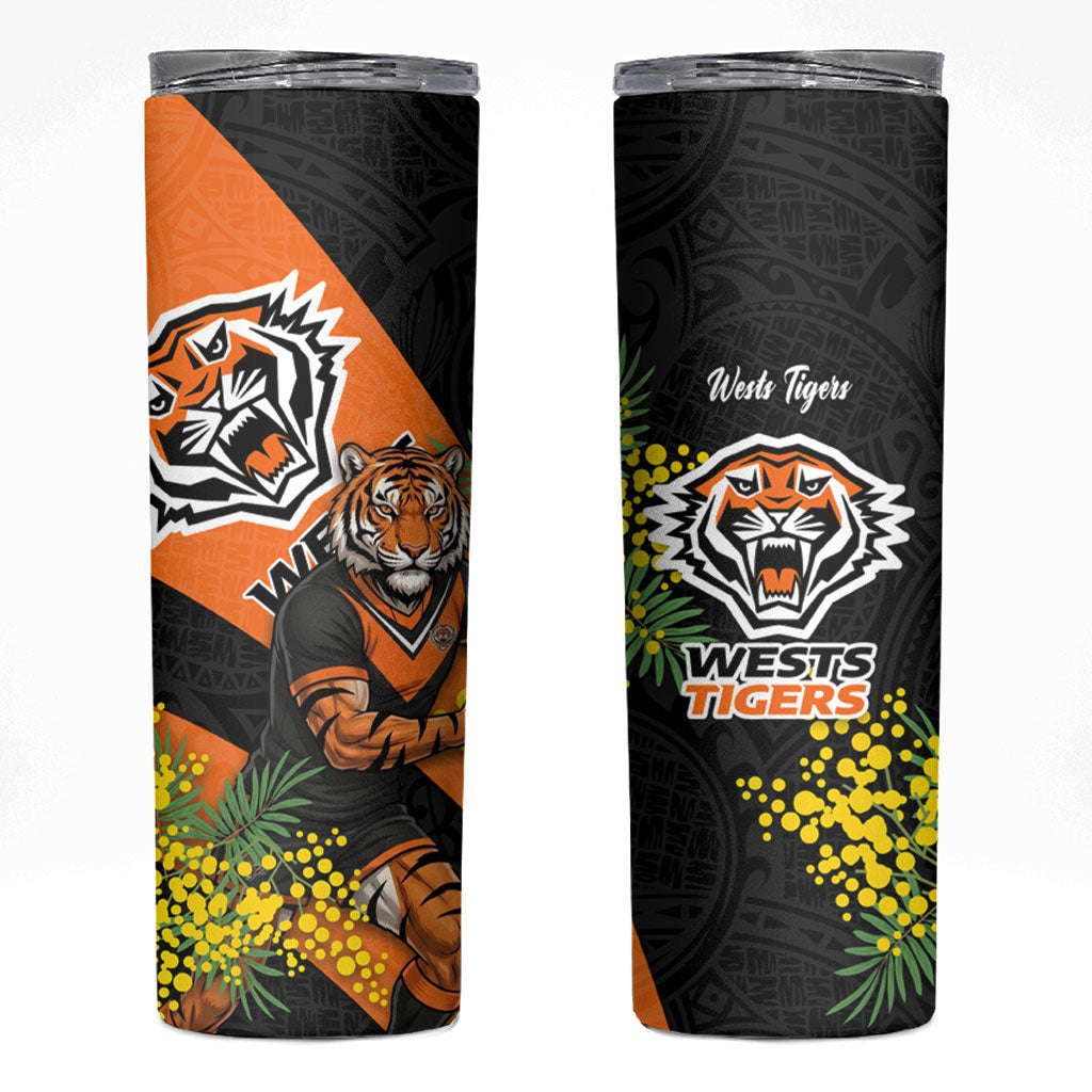 Wests Tigers Skinny Tumbler Golden Wattle Floral Polynesian - Australian Flower - Rugby Mascot