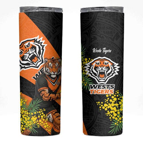 Wests Tigers Skinny Tumbler Golden Wattle Floral Polynesian - Australian Flower - Rugby Mascot