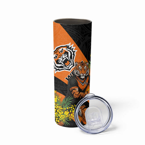 Wests Tigers Skinny Tumbler Golden Wattle Floral Polynesian - Australian Flower - Rugby Mascot