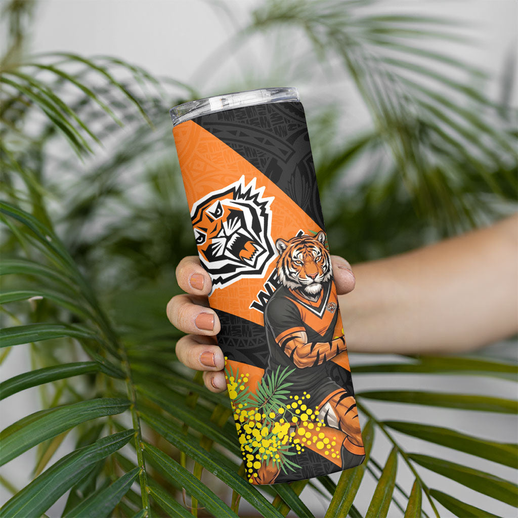 Wests Tigers Skinny Tumbler Golden Wattle Floral Polynesian - Australian Flower - Rugby Mascot