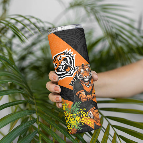 Wests Tigers Skinny Tumbler Golden Wattle Floral Polynesian - Australian Flower - Rugby Mascot