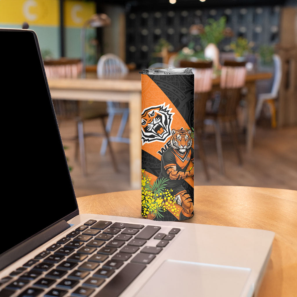 Wests Tigers Skinny Tumbler Golden Wattle Floral Polynesian - Australian Flower - Rugby Mascot