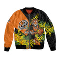Wests Tigers Sleeve Zip Bomber Jacket Golden Wattle Floral Polynesian - Australian Flower - Rugby Mascot