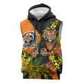 Wests Tigers Sleeveless Hoodie Golden Wattle Floral Polynesian - Australian Flower - Rugby Mascot