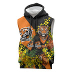 Wests Tigers Sleeveless Hoodie Golden Wattle Floral Polynesian - Australian Flower - Rugby Mascot