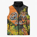 Wests Tigers Sleeveless Puffer Jacket Golden Wattle Floral Polynesian - Australian Flower - Rugby Mascot