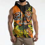 Wests Tigers Sleeveless Zip Hoodie Golden Wattle Floral Polynesian - Australian Flower - Rugby Mascot