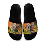 Wests Tigers Slide Sandals Golden Wattle Floral Polynesian - Australian Flower - Rugby Mascot
