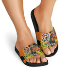 Wests Tigers Slide Sandals Golden Wattle Floral Polynesian - Australian Flower - Rugby Mascot