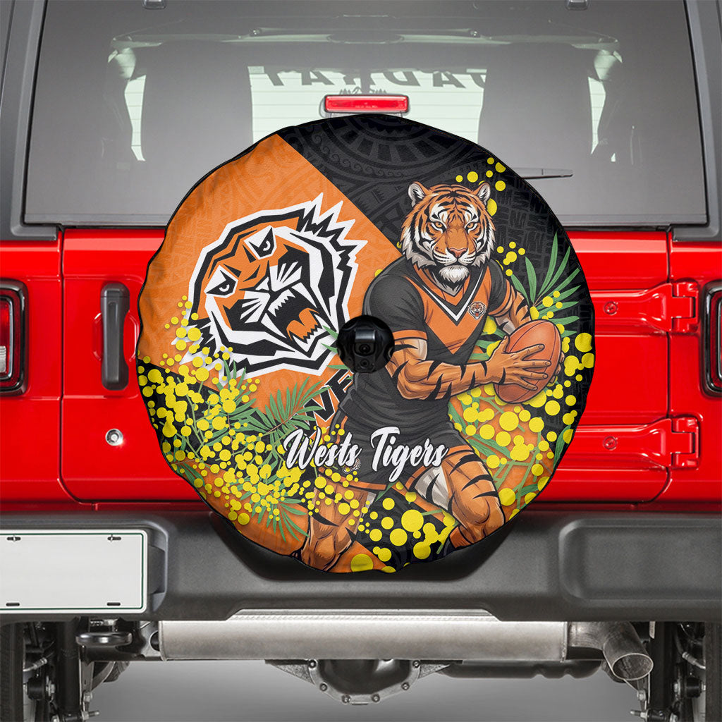 Wests Tigers Spare Tire Cover Golden Wattle Floral Polynesian - Australian Flower - Rugby Mascot